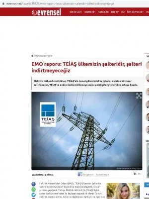 EMO RAPORU: TEİAŞ ÜLKEMİZİN ŞALTERİDİR, ŞALTERİ İNDİRTMEYECEĞİZ (EVRENSEL.NET)