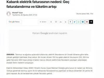 KABARIK ELEKTRİK FATURASININ NEDENİ: GEÇ FATURALANDIRMA VE TÜKETİM ARTIŞI (MUHALİFYAZAR.COM)