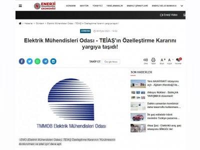 ELEKTRİK MÜHENDİSLERİ ODASI - TEİAŞ`IN ÖZELLEŞTİRME KARARINI YARGIYA TAŞIDI! (ENERJİEKONOMİSİ.COM)
