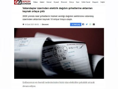 VATANDAŞLAR ÜZERİNDEN ELEKTRİK DAĞITIM ŞİRKETLERİNE AKTARILAN KAYNAK ORTAYA ÇIKTI (GERCEKGUNDEM.COM)