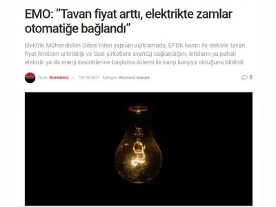 EMO: TAVAN FİYAT ARTTI, ELEKTRİKTE ZAMLAR OTOMATİĞE BAĞLANDI (HABERBİZİZ.COM)