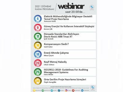 EMO ANKARA ŞUBESİ 2021 KASIM AYI WEBINARLARI DÜZENLENİYOR