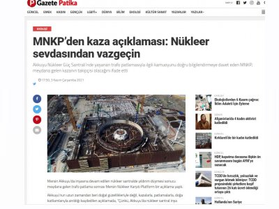MNKPDEN KAZA AÇIKLAMASI: NÜKLEER SEVDASINDAN VAZGEÇİN (GAZETEPATİKA15.COM)