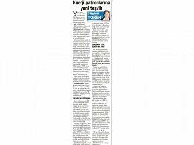 ENERJİ PATRONLARINA YENİ TEŞVİK  (ÇİĞDEM TOKER/SÖZCÜ)