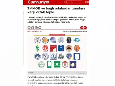 TMMOB VE BAĞLI ODALARDAN ZAMLARA KARŞI ORTAK TEPKİ (CUMHURİYET.COM.TR)
