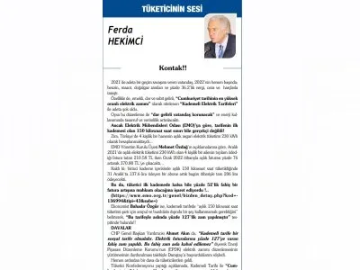 KONTAK (FERDA HEKİMCİ/ TÜKETİCİNİN SESİ)