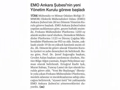 EMO ANKARA ŞUBESİ`NİN YENİ YÖNETİM KURULU GÖREVE BAŞLADI (HÜRSES, 24.1.2022)