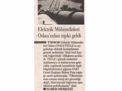ELEKTRİK MÜHENDİSLERİ ODASI`NDAN TEPKİ GELDİ (İLKSES)