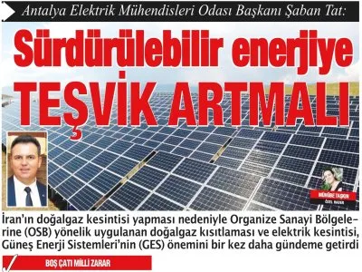 SÜRDÜRÜLEBİLİR ENERJİYE TEŞVİK ARTMALI (ANTALYA YÜZYÜZE-31.01.2022)