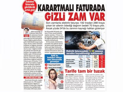 KARARTMALI FATURADA GİZLİ ZAM VAR (SÖZCÜ)