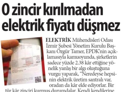 O ZİNCİR KIRILMADAN ELEKTRİK FİYATI DÜŞMEZ (YENİ ASYA)