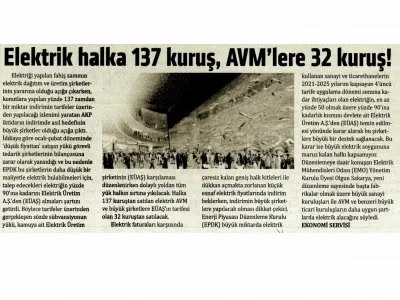 ELEKTRİK HALKA 137 KURUŞ, AVM`LERE 32 KURUŞ! (YENİ YAŞAM)