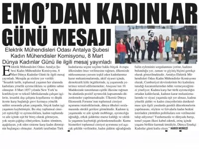 EMO`DAN KADINLAR GÜNÜ MESAJI (ANTALYA GÜNDEM-08.03.2022)