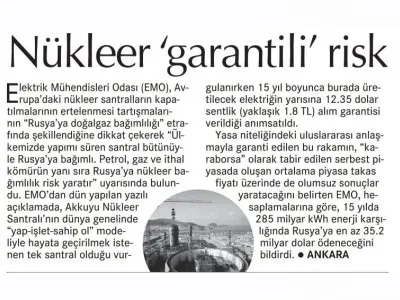 NÜKLEER `GARANTİLİ` RİSK (CUMHURİYET)