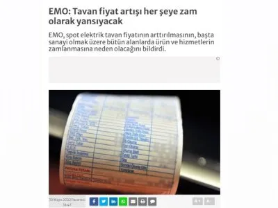 EMO: TAVAN FİYAT ARTIŞI HER ŞEYE ZAM OLARAK YANSIYACAK (ENERJİGUNLUGU.NET)