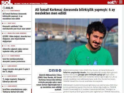 ALİ İSMAİL KORKMAZ DAVASINDA BİLİRKİŞİLİK YAPMIŞTI: 6 AY MESLEKTEN MEN EDİLDİ (HABER.SOL.ORG.TR)