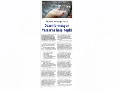 INTERNET KAMUOYU`NDAN; DEZENFORMASYON YASASI`NA KARŞI TEPKİ (YENİ GÜN)