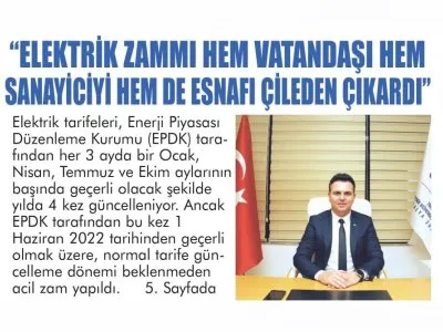 `ELEKTRİK ZAMMI HEM VATANDAŞI HEM SANAYİCİYİ HEM DE ESNAFI ÇİLEDEN ÇIKARDI` (GÖLLER BÖLGESİ-06.06.2022)