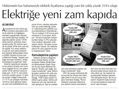 ELEKTRİĞE YENİ ZAM KAPIDA (CUMHURİYET)