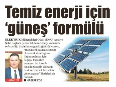 TEMİZ ENERJİ İÇİN `GÜNEŞ` FORMÜLÜ (LİDER GAZETE - 22.06.2022)