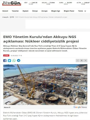 EMO YÖNETİM KURULUNDAN AKKUYU NGS AÇIKLAMASI: NÜKLEER CİDDİYETSİZLİK PROJESİ (BİRGUN.NET)