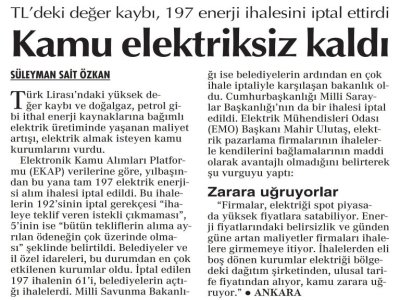 KAMU ELEKTRİKSİZ KALDI (CUMHURİYET)