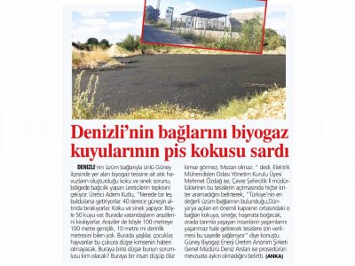 DENİZLİ`NİN BAĞLARINI BİYOGAZ KUYULARININ PİS KOKUSU SARDI (TÜRKİYEDE YENİ ÇAĞ)