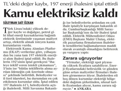 KAMU ELEKTRİKSİZ KALDI (CUMHURİYET)