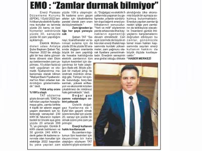 EMO: ZAMLAR DURMAK BİLMİYOR (03.09.2022-TOROS GAZETESİ)