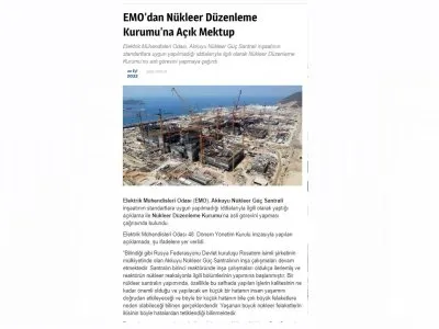 EMODAN NÜKLEER DÜZENLEME KURUMUNA AÇIK MEKTUP (YAPİ.COM.TR)