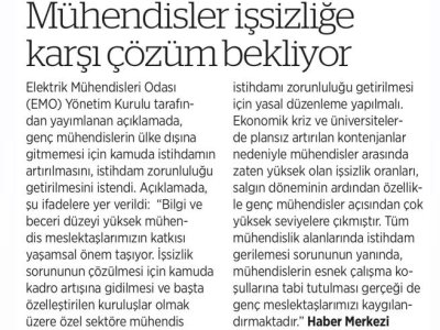 MÜHENDİSLER İŞSİZLİĞE KARŞI ÇÖZÜM BEKLİYOR (BİRGÜN)