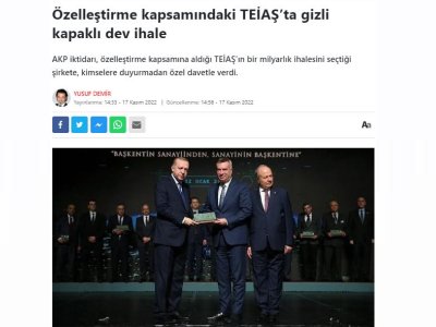 ÖZELLEŞTİRME KAPSAMINDAKİ TEİAŞTA GİZLİ KAPAKLI DEV İHALE (SOZCU.COM.TR)