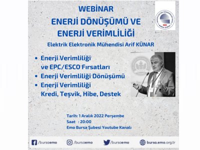 ÇEVRİMİÇİ TEKNİK SEMİNER: ` ENERJİ DÖNÜŞÜMÜ VE ENERJİ VERİMLİLİĞİ`