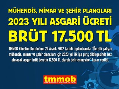 TMMOB 2023 YILI ASGARİ ÜCRETİ BELİRLENDİ