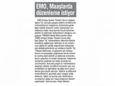`EMO, MAAŞLARDA DÜZENLEME İSTİYOR` (16.12.2022 - İLERİ)