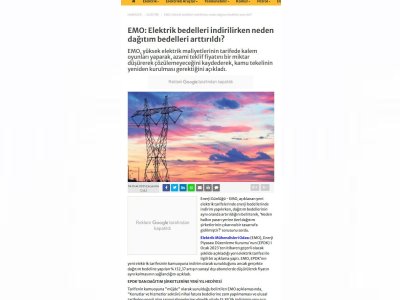 EMO: ELEKTRİK BEDELLERİ İNDİRİLİRKEN NEDEN DAĞITIM BEDELLERİ ARTTIRILDI? (ENERJİGUNLUGU.NET)
