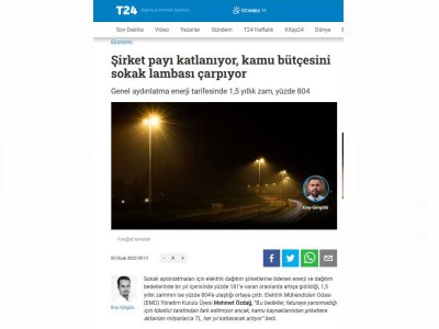 ŞİRKET PAYI KATLANIYOR, KAMU BÜTÇESİNİ SOKAK LAMBASI ÇARPIYOR (T24.COM.TR)