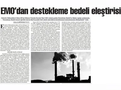 EMO`DAN DESTEKLEME BEDELİ ELEŞTİRİSİ (BAŞKENT GAZETESİ)
