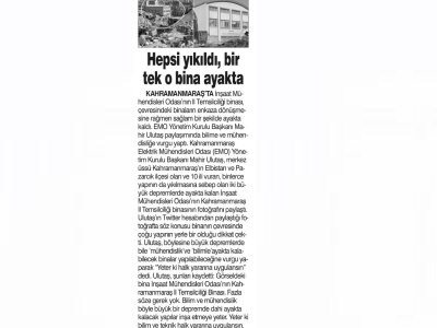 HEPSİ YIKILDI, BİR TEK O BİNA AYAKTA (GÜNBOYU)