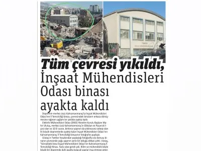 TÜM ÇEVRESİ YIKILDI İNŞAT MÜHENDİSLERİ ODASI BİNASI AYAKTA KALDI (GAZETE PENCERE)
