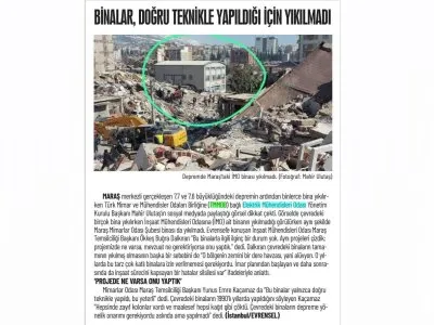 BİNALAR, DOĞRU TEKNİKLE YAPILDIĞI İÇİN YIKILMADI (GÜNLÜK EVRENSEL)