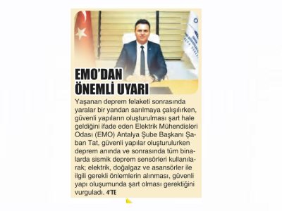 EMO`DAN ÖNEMLİ UYARI (ANTALYA GÜNDEM - 07.03.2023)