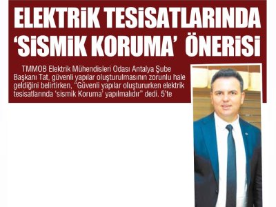 ELEKTRİK TESİSATLARINDA `SİSMİK KORUMA` ÖNERİSİ (İLERİ - 07.03.2023)