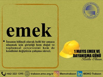 1 MAYIS EMEK VE DAYANIŞMA GÜNÜ KUTLU OLSUN.