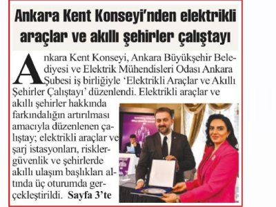 ANKARA KENT KONSEYİNDEN ELEKTRİKLİ ARAÇLAR VE AKILLI ŞEHİRLER ÇALIŞTAYI (BAŞKENT GAZETESİ, 12.5.2023)