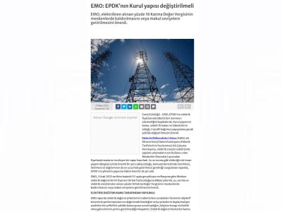 EMO: ELEKTRİKTE YÜZDE 18 KDV MESKENLERDE KALDIRILMALI  (ENERJİGUNLUGU.NET)