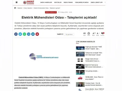 ELEKTRİK MÜHENDİSLERİ ODASI TALEPLERİNİ AÇIKLADI! (ENERJİEKONOMİSİ.COM)