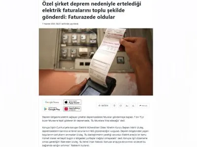 ÖZEL ŞİRKET DEPREM NEDENİYLE ERTELEDİĞİ ELEKTRİK FATURALARINI TOPLU ŞEKİLDE GÖNDERDİ: FATURAZEDE OLDULAR (SONDAKİKAM.COM.TR)