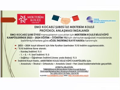 EMO KOCAELİ ŞUBESİ İLE MEKTEBİM KOLEJİ PROTOKOL ANLAŞMASI İMZALANDI