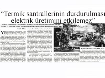 `TERMİK SANTRALLERİNİN DURDURULMASI ELEKTRİK ÜRETİMİNİ ETKİLEMEZ` (BAŞKENT GAZETESİ)